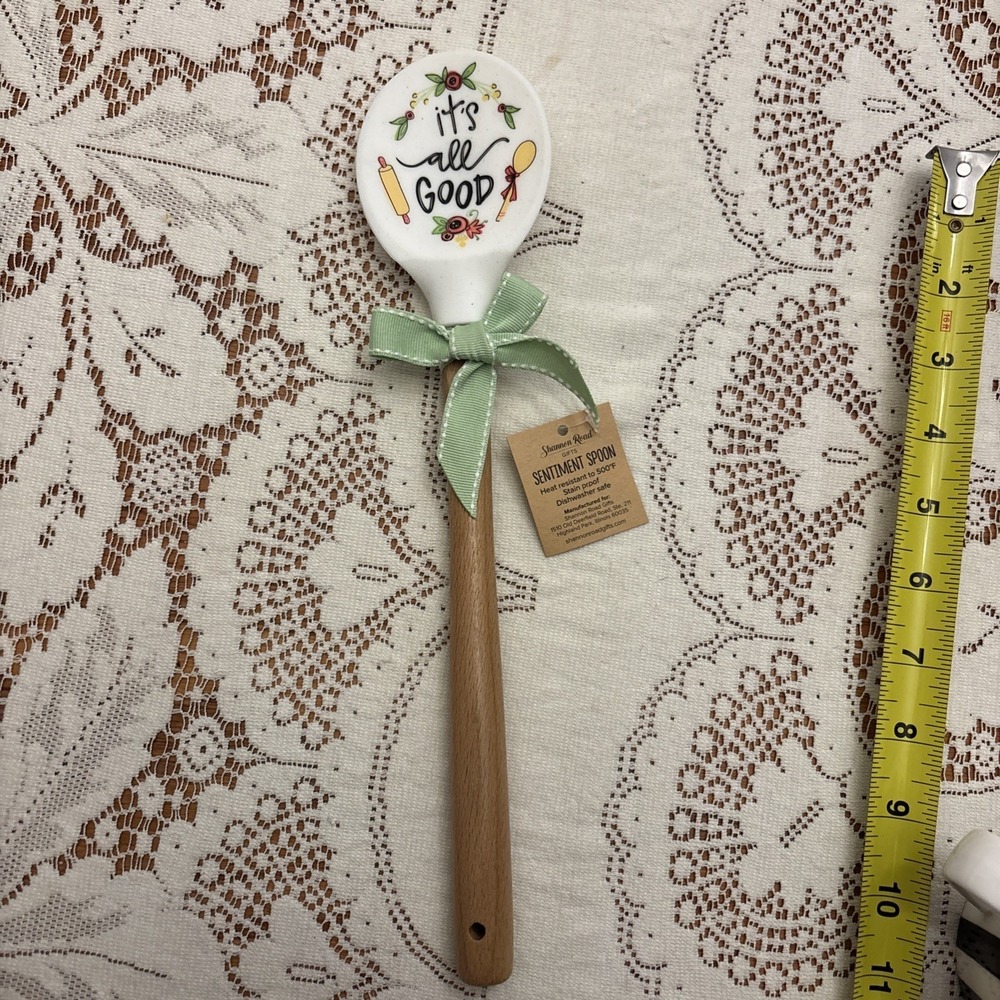 Shannon Road Sentiment Spoon, silicon with Wooden handle ‎ Heat Resistant 500°F